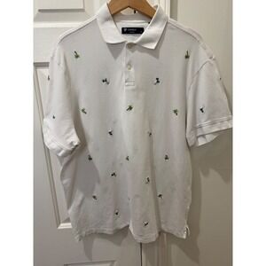 Cremieux Classics Mens White Tropical Palm Tree Margarita Polo Shirt Large